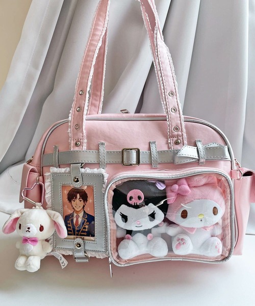 SPINNS（スピンズ）の「トレカやフォトが入る カードホルダー付き♪ 2WAY痛バッグ/クリアポケットショルダーバッグ/合皮/レース/ぬい活（ショルダーバッグ・レディース・ピンク・ONESIZE）」の2枚目の写真