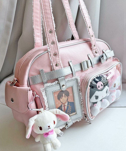 SPINNS（スピンズ）の「トレカやフォトが入る カードホルダー付き♪ 2WAY痛バッグ/クリアポケットショルダーバッグ/合皮/レース/ぬい活（ショルダーバッグ・レディース・ピンク・ONESIZE）」の4枚目の写真