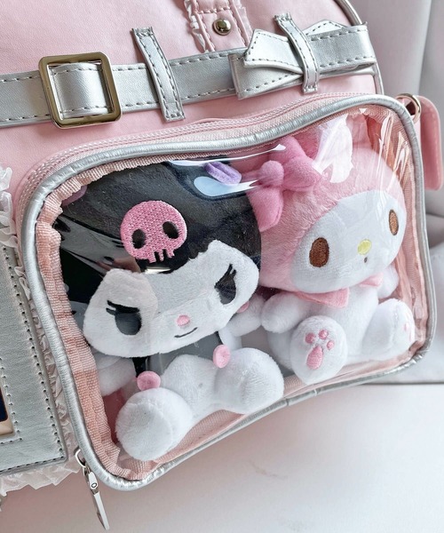 SPINNS（スピンズ）の「トレカやフォトが入る カードホルダー付き♪ 2WAY痛バッグ/クリアポケットショルダーバッグ/合皮/レース/ぬい活（ショルダーバッグ・レディース・ピンク・ONESIZE）」の6枚目の写真