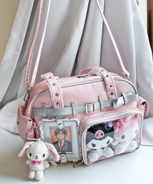 SPINNS（スピンズ）の「トレカやフォトが入る カードホルダー付き♪ 2WAY痛バッグ/クリアポケットショルダーバッグ/合皮/レース/ぬい活（ショルダーバッグ・レディース・ピンク・ONESIZE）」の7枚目の写真