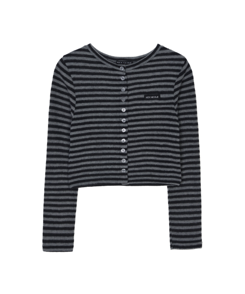 NICK&NICOLE(ニックアンドニコール)の「STRIPE CROP BUTTON CARDIGAN_CHARCOAL(カーディガン/ボレロ・レディース・その他・MEDIUM/LARGE)」の4枚目の写真