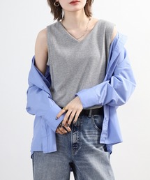 Vネック ワッフル タンクトップ チュニック丈