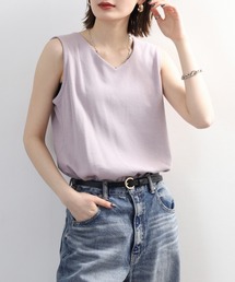 Vネック ワッフル タンクトップ チュニック丈