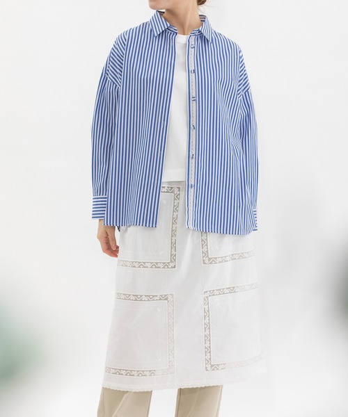 nop de nod(ノップドゥノッド)の「ロンドンストライプbackスワン刺繍シャツ(シャツ/ブラウス・レディース・ブルー/グリーン/ピンク・3)」の1枚目の写真