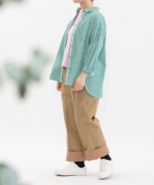 nop de nod(ノップドゥノッド)の「ロンドンストライプbackスワン刺繍シャツ(シャツ/ブラウス・レディース・ブルー/グリーン/ピンク・3)」の21枚目の写真