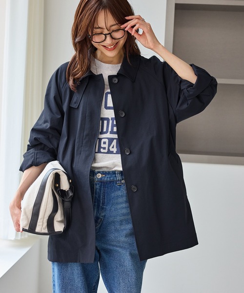 ROPE' PICNIC（ロペピクニック）の「ミドル丈ステンカラーコート/花粉ガード・撥水（ステンカラーコート・レディース・ネイビー/ベージュ・FREE）」の2枚目の写真