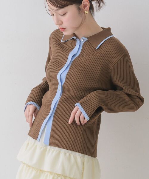 RETRO GIRL(レトロガール)の「配色襟付NTカーディガン(カーディガン/ボレロ・レディース・ナチュラル/ライトグリーン/ブラウン・FREE)」の2枚目の写真