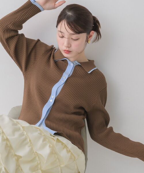 RETRO GIRL(レトロガール)の「配色襟付NTカーディガン(カーディガン/ボレロ・レディース・ナチュラル/ライトグリーン/ブラウン・FREE)」の7枚目の写真