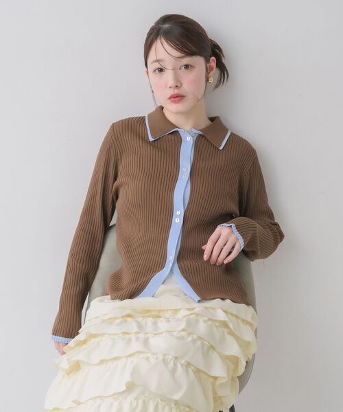 RETRO GIRL(レトロガール)の「配色襟付NTカーディガン(カーディガン/ボレロ・レディース・ナチュラル/ライトグリーン/ブラウン・FREE)」の8枚目の写真