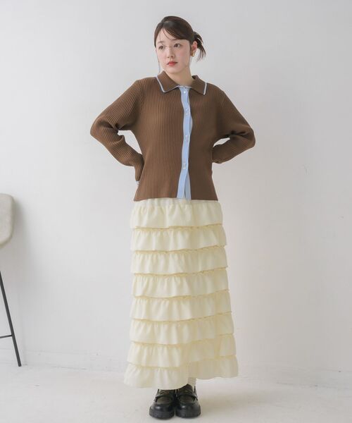 RETRO GIRL(レトロガール)の「配色襟付NTカーディガン(カーディガン/ボレロ・レディース・ナチュラル/ライトグリーン/ブラウン・FREE)」の9枚目の写真