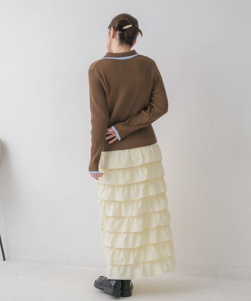 RETRO GIRL(レトロガール)の「配色襟付NTカーディガン(カーディガン/ボレロ・レディース・ナチュラル/ライトグリーン/ブラウン・FREE)」の11枚目の写真