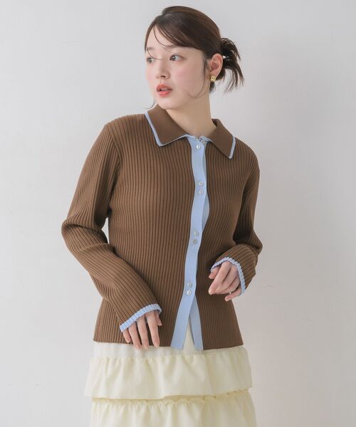 RETRO GIRL(レトロガール)の「配色襟付NTカーディガン(カーディガン/ボレロ・レディース・ナチュラル/ライトグリーン/ブラウン・FREE)」の13枚目の写真