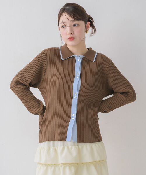 RETRO GIRL(レトロガール)の「配色襟付NTカーディガン(カーディガン/ボレロ・レディース・ナチュラル/ライトグリーン/ブラウン・FREE)」の14枚目の写真