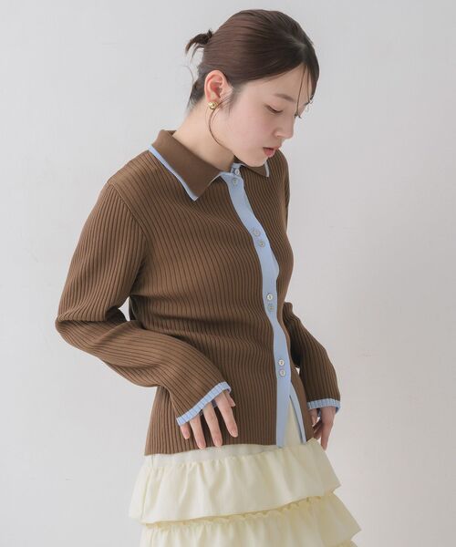 RETRO GIRL(レトロガール)の「配色襟付NTカーディガン(カーディガン/ボレロ・レディース・ナチュラル/ライトグリーン/ブラウン・FREE)」の15枚目の写真