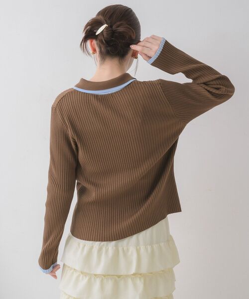 RETRO GIRL(レトロガール)の「配色襟付NTカーディガン(カーディガン/ボレロ・レディース・ナチュラル/ライトグリーン/ブラウン・FREE)」の4枚目の写真