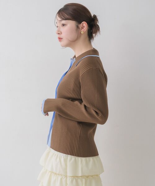 RETRO GIRL(レトロガール)の「配色襟付NTカーディガン(カーディガン/ボレロ・レディース・ナチュラル/ライトグリーン/ブラウン・FREE)」の5枚目の写真