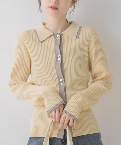 RETRO GIRL(レトロガール)の「配色襟付NTカーディガン(カーディガン/ボレロ・レディース・ナチュラル/ライトグリーン/ブラウン・FREE)」の3枚目の写真