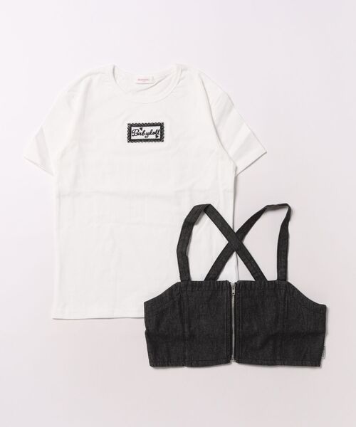 BABYDOLL（ベビードール）の「デニムビスチェ付Tシャツ 1527K （ボトムス別売）（Tシャツ/カットソー・キッズ・ライトインディゴブルー/アッシュグレー・90cm/100cm/110cm/120cm/130cm/140cm）」の2枚目の写真