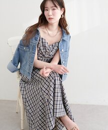 natural couture | フロントギャザーチェック柄ワンピース(ワンピース)