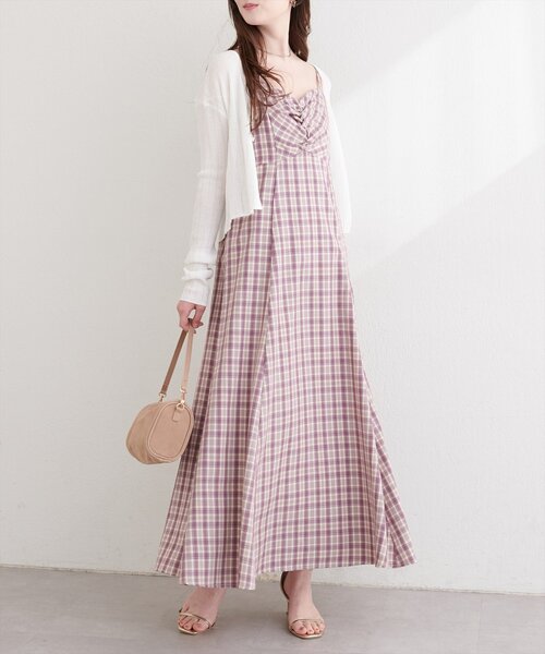 natural couture（ナチュラルクチュール）の「フロントギャザーチェック柄ワンピース（ワンピース・レディース・グリーン/ネイビー/パープル・FREE）」の7枚目の写真