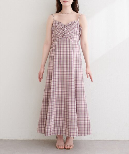 natural couture（ナチュラルクチュール）の「フロントギャザーチェック柄ワンピース（ワンピース・レディース・グリーン/ネイビー/パープル・FREE）」の8枚目の写真