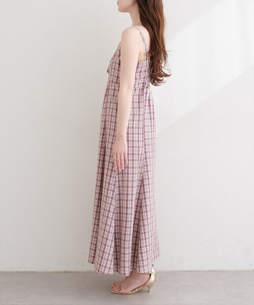 natural couture（ナチュラルクチュール）の「フロントギャザーチェック柄ワンピース（ワンピース・レディース・グリーン/ネイビー/パープル・FREE）」の9枚目の写真
