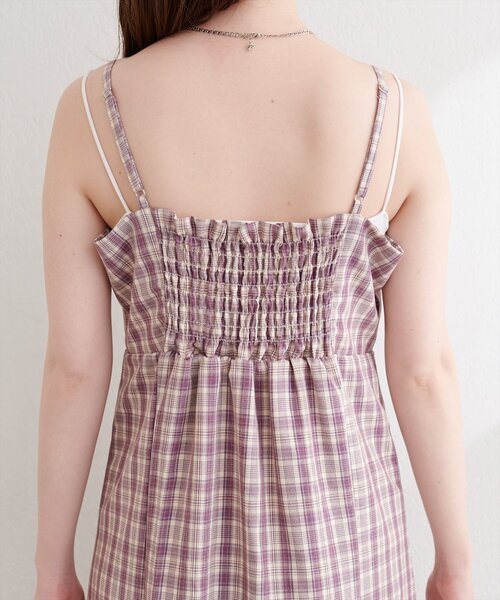 natural couture（ナチュラルクチュール）の「フロントギャザーチェック柄ワンピース（ワンピース・レディース・グリーン/ネイビー/パープル・FREE）」の12枚目の写真