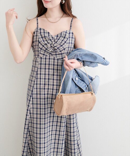 natural couture（ナチュラルクチュール）の「フロントギャザーチェック柄ワンピース（ワンピース・レディース・グリーン/ネイビー/パープル・FREE）」の15枚目の写真