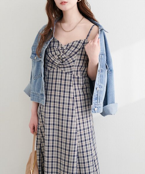 natural couture（ナチュラルクチュール）の「フロントギャザーチェック柄ワンピース（ワンピース・レディース・グリーン/ネイビー/パープル・FREE）」の17枚目の写真