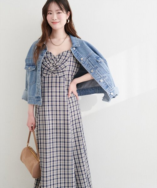natural couture（ナチュラルクチュール）の「フロントギャザーチェック柄ワンピース（ワンピース・レディース・グリーン/ネイビー/パープル・FREE）」の18枚目の写真