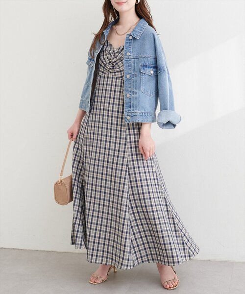 natural couture（ナチュラルクチュール）の「フロントギャザーチェック柄ワンピース（ワンピース・レディース・グリーン/ネイビー/パープル・FREE）」の19枚目の写真