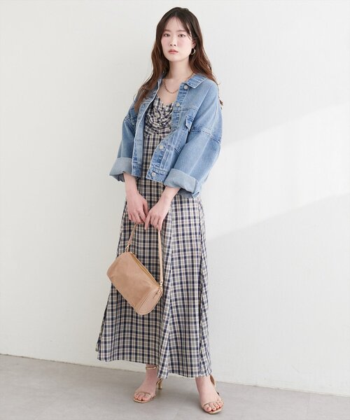natural couture（ナチュラルクチュール）の「フロントギャザーチェック柄ワンピース（ワンピース・レディース・グリーン/ネイビー/パープル・FREE）」の20枚目の写真