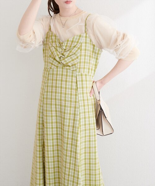 natural couture（ナチュラルクチュール）の「フロントギャザーチェック柄ワンピース（ワンピース・レディース・グリーン/ネイビー/パープル・FREE）」の22枚目の写真