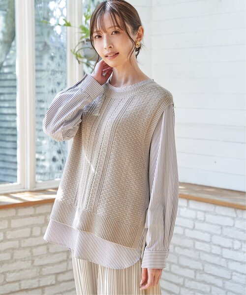 ikka（イッカ）の「【雑誌InRed4月号掲載】ニットベストブラウスセット【2点セット】（Tシャツ/カットソー・レディース・ミント/ネイビー/グレイッシュベージュ/ブラウン系その他・M/L/S）」の10枚目の写真