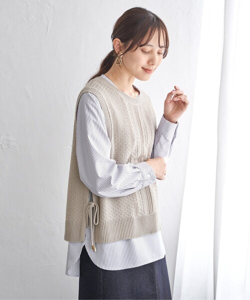 ikka（イッカ）の「【雑誌InRed4月号掲載】ニットベストブラウスセット【2点セット】（Tシャツ/カットソー・レディース・ミント/ネイビー/グレイッシュベージュ/ブラウン系その他・M/L/S）」の14枚目の写真