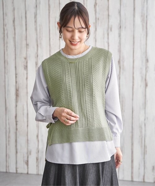 ikka（イッカ）の「【雑誌InRed4月号掲載】ニットベストブラウスセット【2点セット】（Tシャツ/カットソー・レディース・ミント/ネイビー/グレイッシュベージュ/ブラウン系その他・M/L/S）」の19枚目の写真