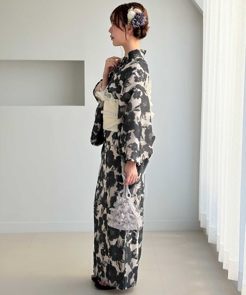 GeeRA(ジーラ)の「1人で簡単着付け!2WAYオーガンジー花柄セパレート浴衣4点セット(浴衣・レディース・ブラック系その他・MEDIUM)」の6枚目の写真