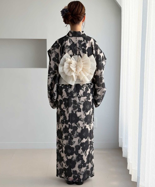 GeeRA(ジーラ)の「1人で簡単着付け!2WAYオーガンジー花柄セパレート浴衣4点セット(浴衣・レディース・ブラック系その他・MEDIUM)」の7枚目の写真