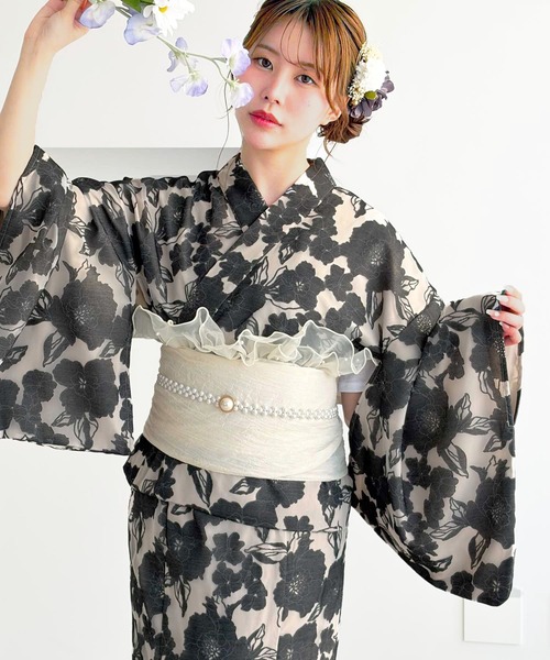 セール】1人で簡単着付け！2WAYオーガンジー花柄セパレート浴衣4