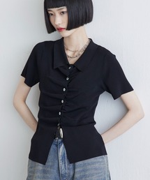Lui's | 前ギャザーデザイン半袖ニットプルオーバー(Tシャツ/カットソー)