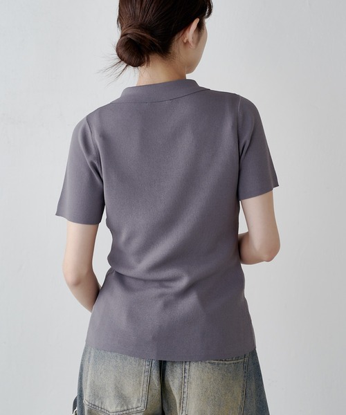 Lui's（ルイス）の「前ギャザーデザイン半袖ニットプルオーバー（Tシャツ/カットソー・レディース・ブラック/ミント/グレー・FREE）」の5枚目の写真