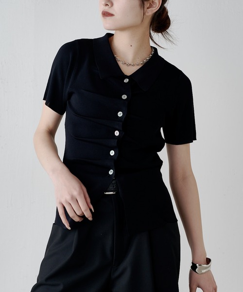 Lui's（ルイス）の「前ギャザーデザイン半袖ニットプルオーバー（Tシャツ/カットソー・レディース・ブラック/ミント/グレー・FREE）」の12枚目の写真