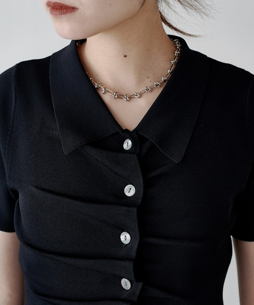 Lui's（ルイス）の「前ギャザーデザイン半袖ニットプルオーバー（Tシャツ/カットソー・レディース・ブラック/ミント/グレー・FREE）」の16枚目の写真