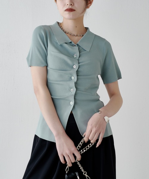 Lui's（ルイス）の「前ギャザーデザイン半袖ニットプルオーバー（Tシャツ/カットソー・レディース・ブラック/ミント/グレー・FREE）」の21枚目の写真
