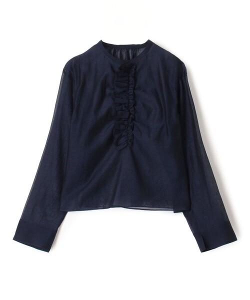 MACPHEE/マカフィー_刺繍入りネイビー半袖ブラウス MACPHEE（マカフィー） ブラウス シャツ コットンセルロースデニム