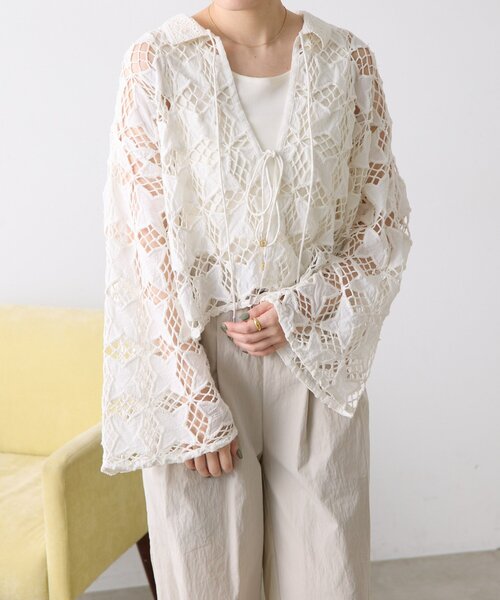 ear PAPILLONNER（イアパピヨネ）の「インドレースシャツカーデ【SUM1 STYLE】（シャツ/ブラウス・レディース・ホワイト/ブラック・FREE）」の21枚目の写真