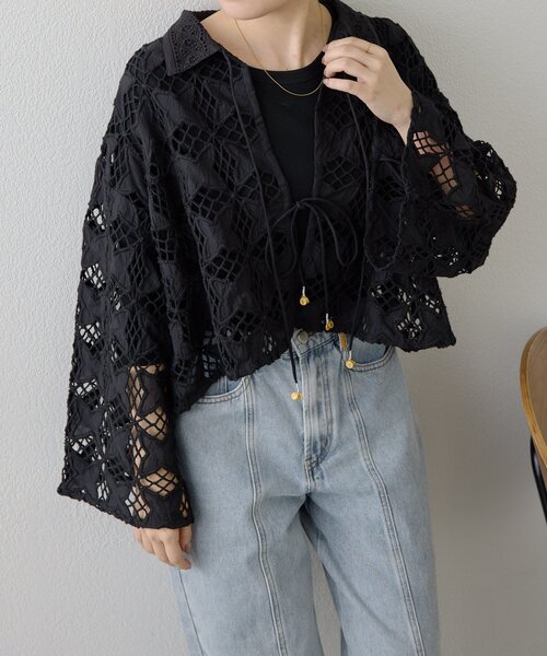 ear PAPILLONNER（イアパピヨネ）の「インドレースシャツカーデ【SUM1 STYLE】（シャツ/ブラウス・レディース・ホワイト/ブラック・FREE）」の9枚目の写真