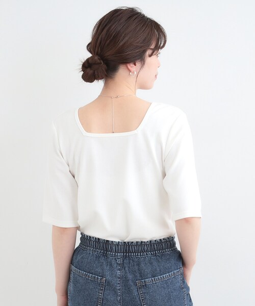 SHOO・LA・RUE(シューラルー)の「【ネックアソート】裏ひんやりテレコ5分袖トップス(Tシャツ/カットソー・レディース・ブラック系/ブラック系1/ホワイト系1/ホワイト系2・01/02/03/04)」の14枚目の写真
