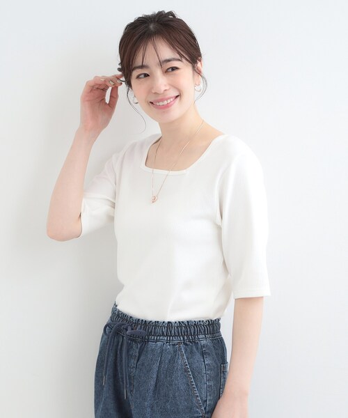 SHOO・LA・RUE(シューラルー)の「【ネックアソート】裏ひんやりテレコ5分袖トップス(Tシャツ/カットソー・レディース・ブラック系/ブラック系1/ホワイト系1/ホワイト系2・01/02/03/04)」の15枚目の写真