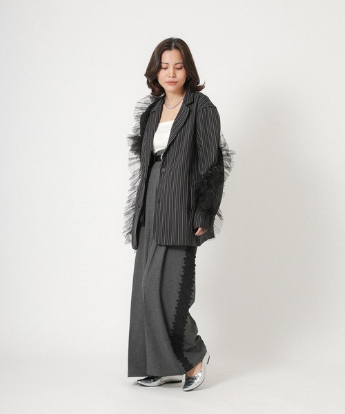 Floran（フローラン）の「ストライプ チュールシャツジャケット（テーラードジャケット・レディース・ブラウン/グレイッシュベージュ/ブラック・FREE）」の21枚目の写真